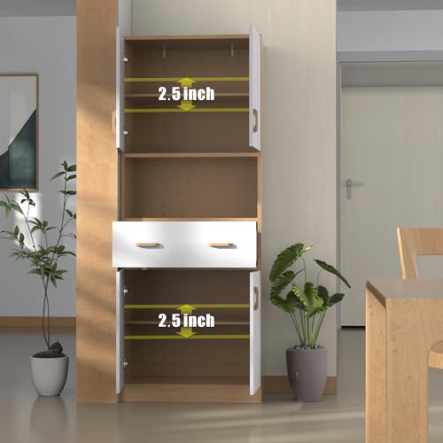 70" Tall Wooden Kitchen Pantry Cabinet with Doors and Drawer W63363