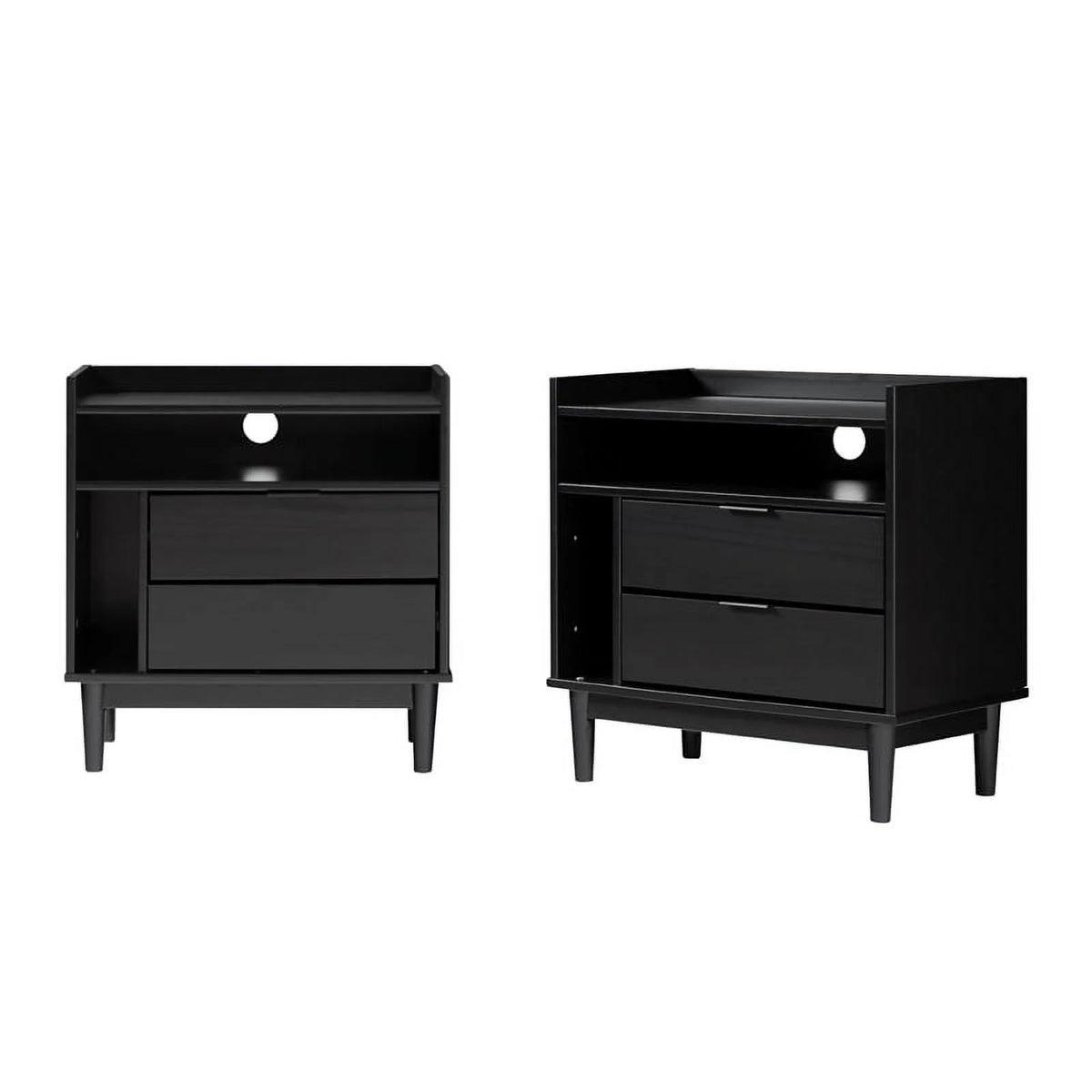 Black Solid Wood 2-Drawer Night Stand K71900