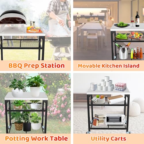 Stainless Steel Double-Shelf Outdoor Grill Table Cart J924