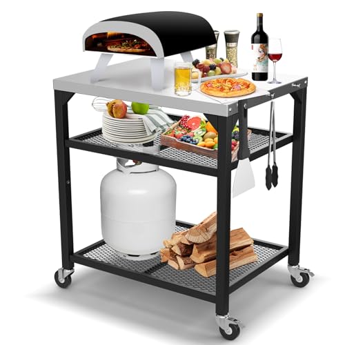 Stainless Steel Double-Shelf Outdoor Grill Table Cart J924