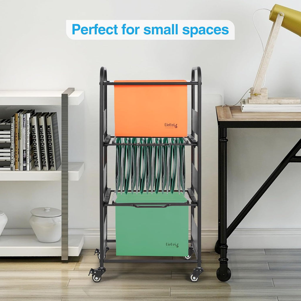 3-Tier Metal Rolling File Cart with Wheels, Black L259392