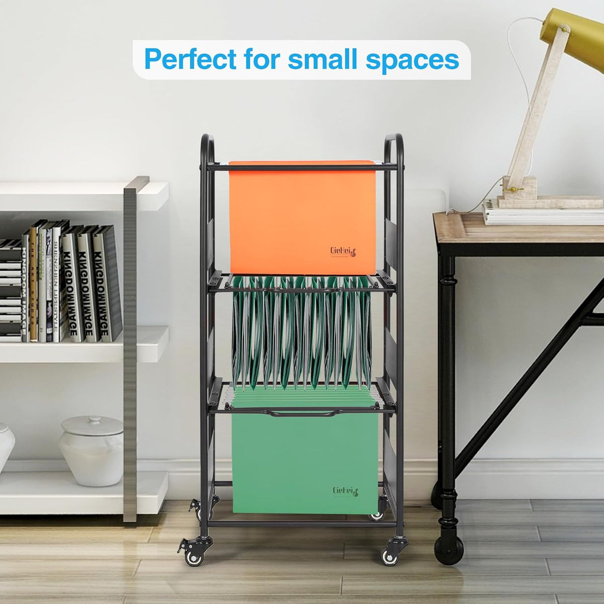 3-Tier Metal Rolling File Cart with Wheels, Black L259392