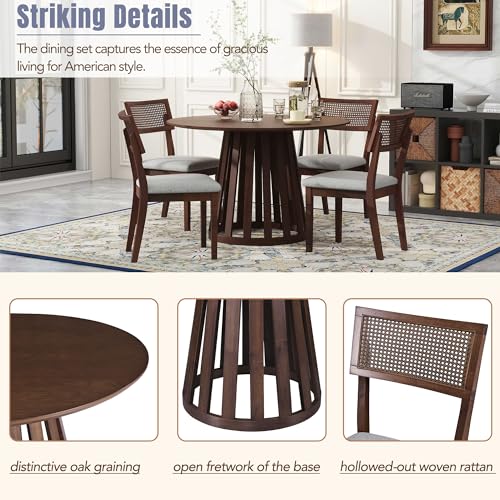 5-Piece Wood Dining Table Set with 4 Upholstered Chairs, Walnut P972177