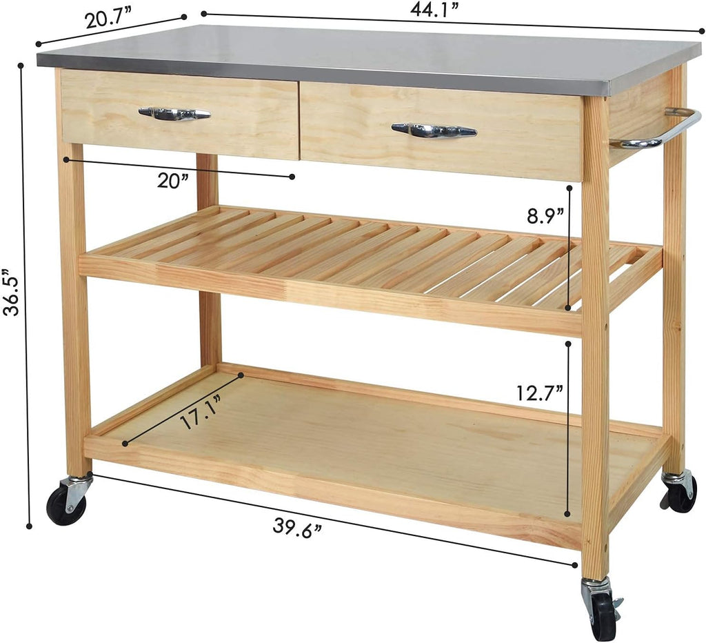 Kitchen Island Cart with Wheels Stainless Steel Counter Top 3 Tier Rolling A6754