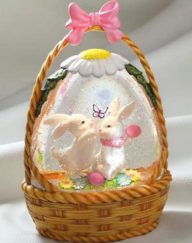 Easter Snow Globe Lantern with Timer Swirling Glitter W280422