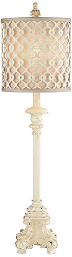 Ivory Off White Metal Candlestick Buffet Table Lamp 34" Tall G434868