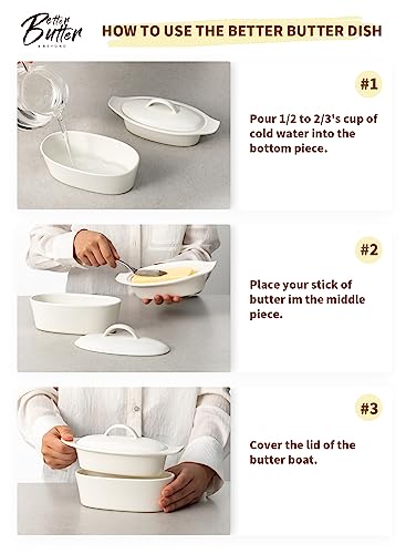 Porcelain White 3pcs Large Butter Dish with Lid P59325