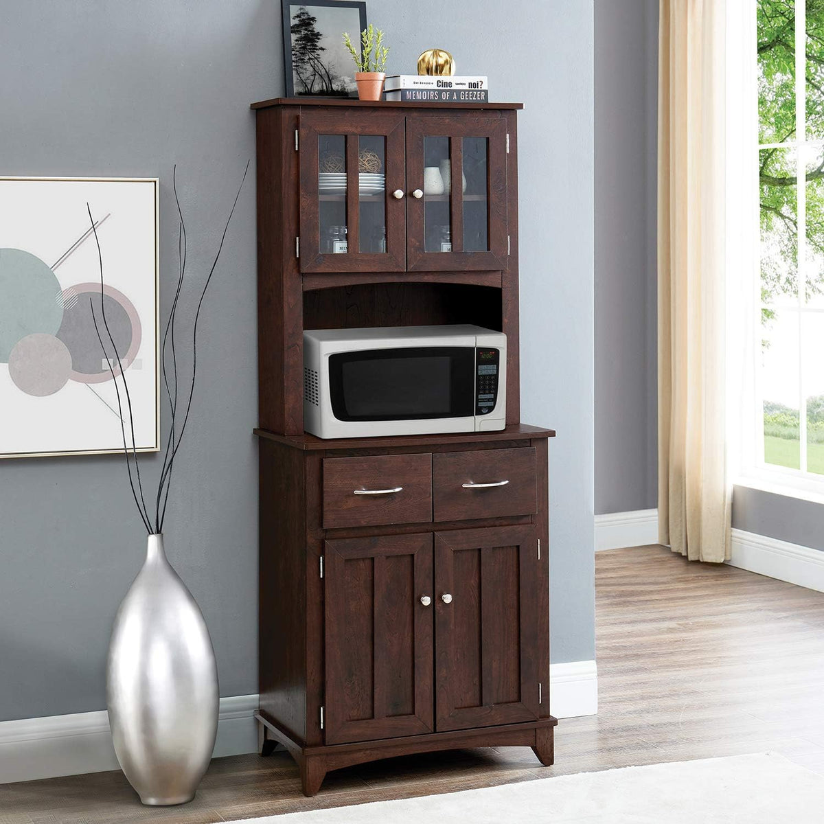 Charcoal Microwave Storage Stand with Double Door Cabinets R20582