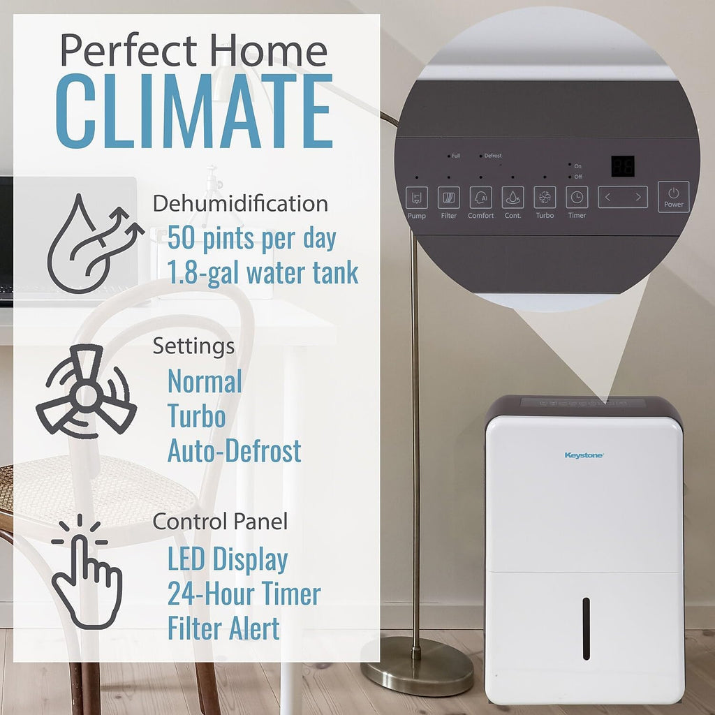 50-Pint Portable Dehumidifier with Auto-Shutoff, Timer, and LED Display F446