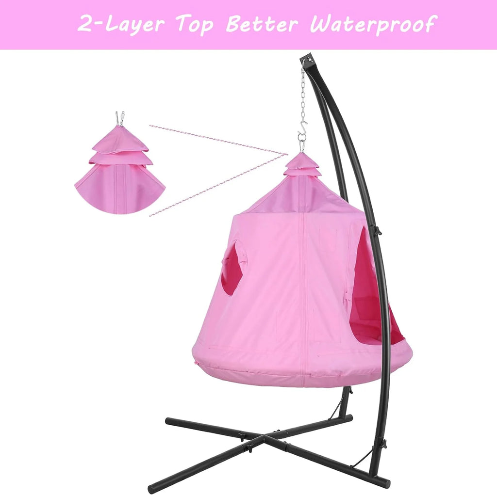 Pink Hanging Hammock Chair with Steel Stand H6195