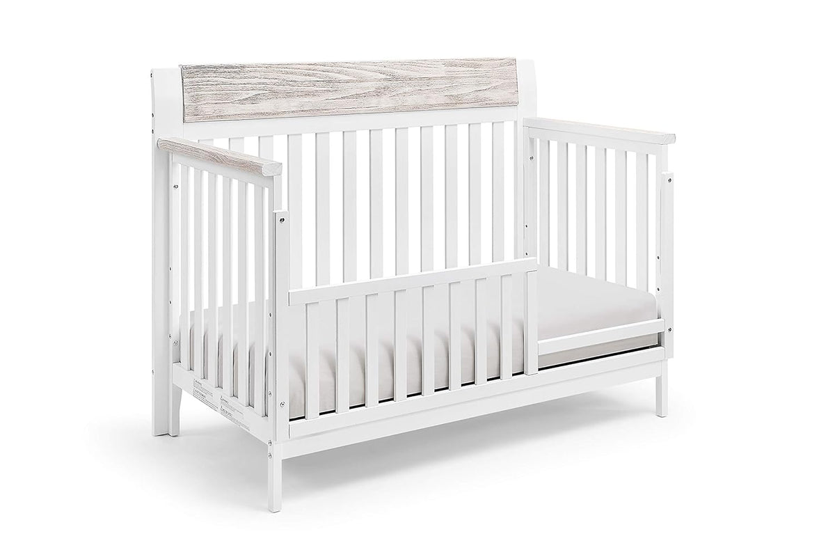 White and Wire Brushed Wood 4 in 1 Convertible Crib Q717552