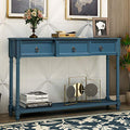 Antique Navy Narrow Console Sofa Table with Drawers and Long Shelf K3111