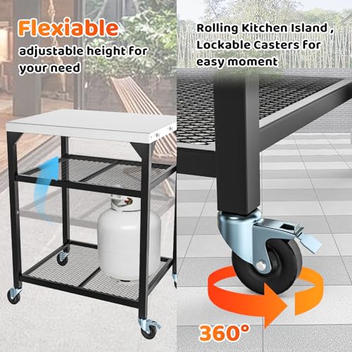 Stainless Steel Double-Shelf Outdoor Grill Table Cart J924