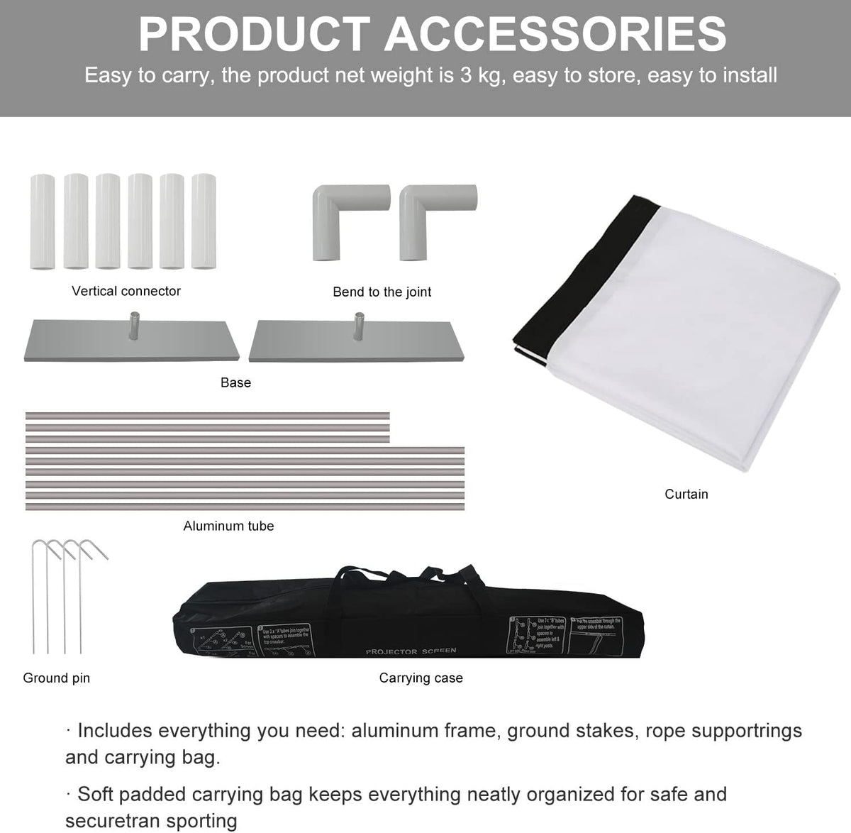 100 inch 16:9 Portable Projector Screen with Stand and Carry Bag L2927