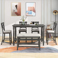 6-Piece Counter Height Table with Shelf 4 Chairs and Bench Gray I7314