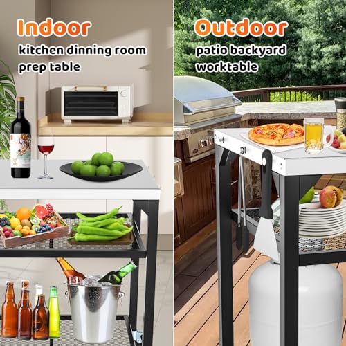 Stainless Steel Double-Shelf Outdoor Grill Table Cart J924