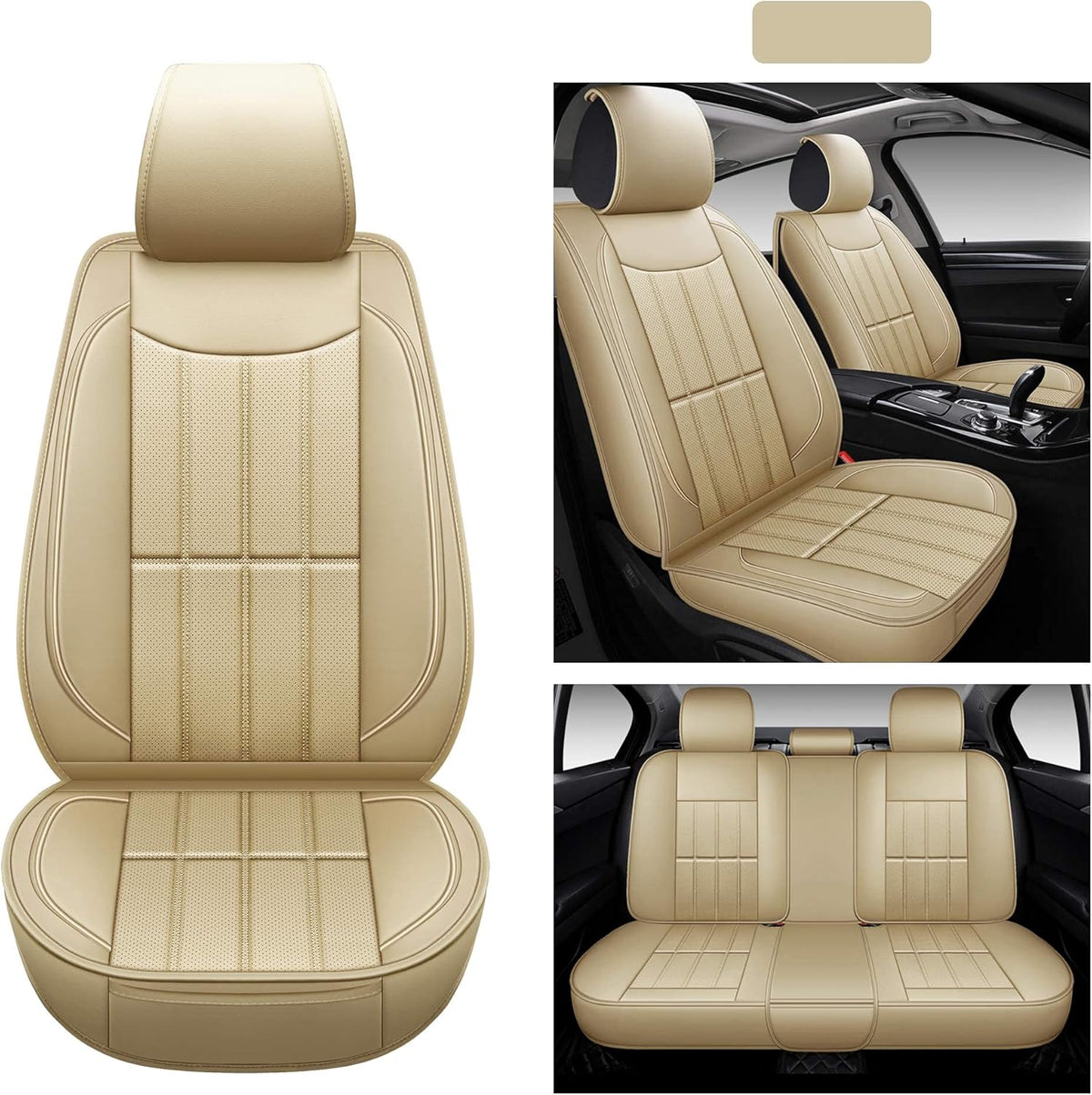 Leather Car Seat Covers Full Set Gray Q3990