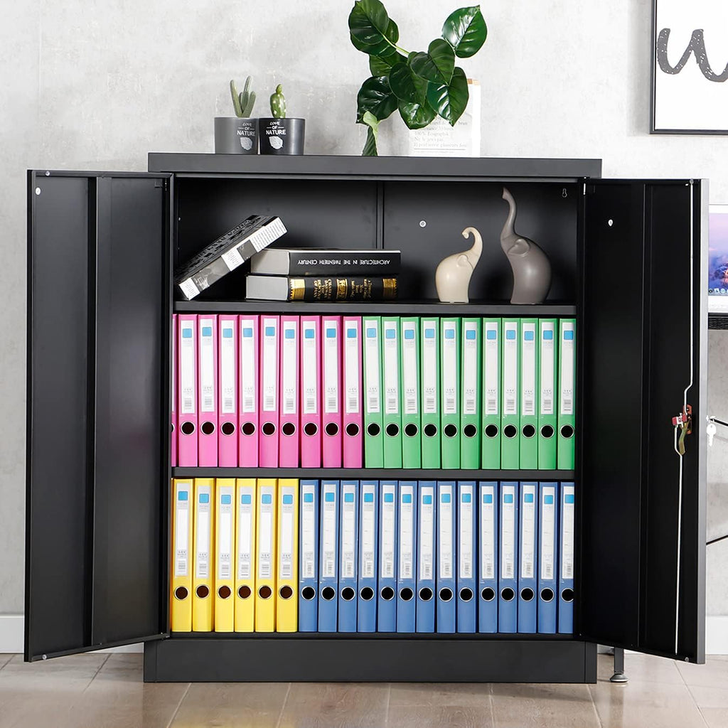 Black Metal Storage Cabinet with 2 Adjustable Shelves S38033