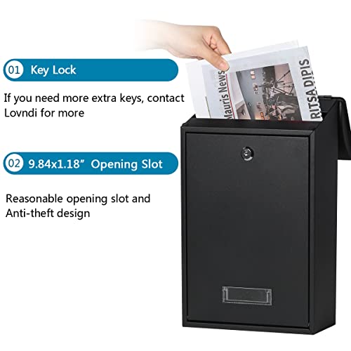 Black Wall Mounted Locking Mailbox with Key Lock T7111