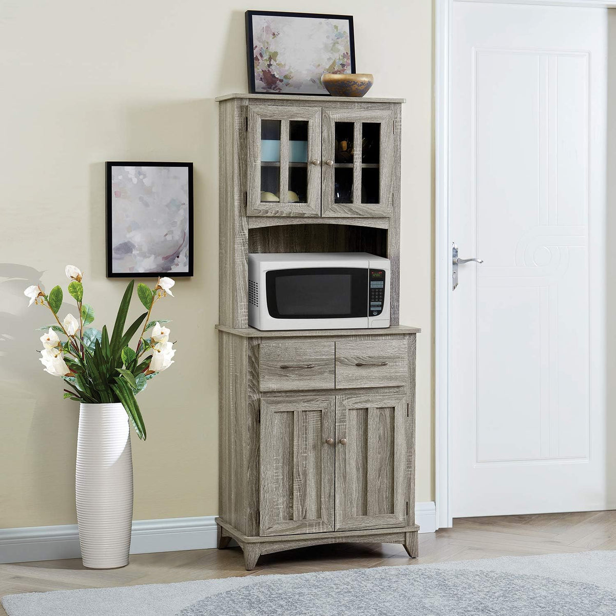 Charcoal Microwave Storage Stand with Double Door Cabinets R20582