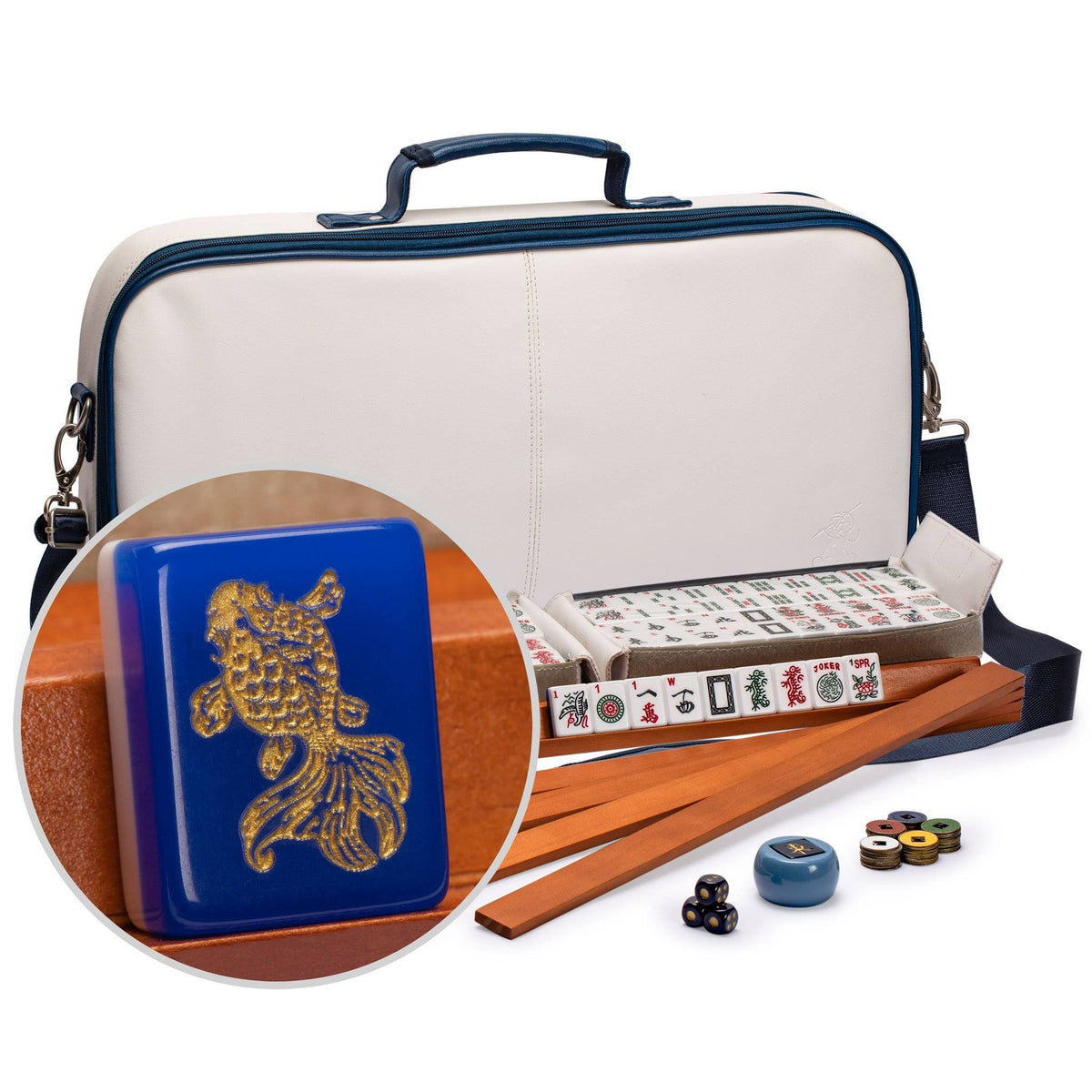 American Mahjong Set with 166 Tiles, Leatherette Case, Racks with Pushers R77297
