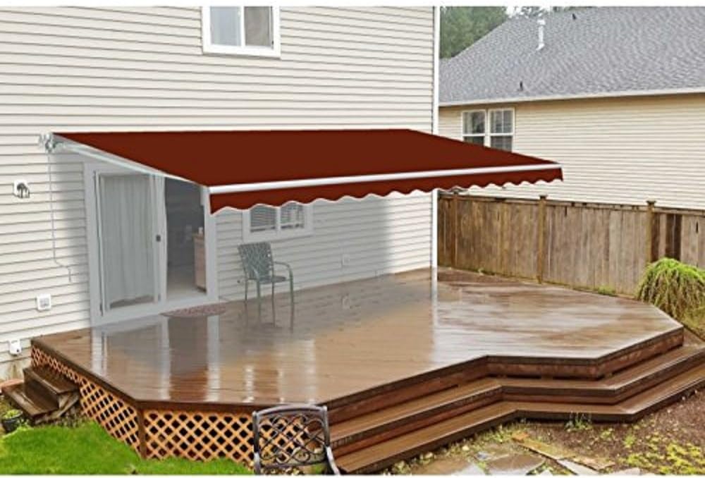 Retractable 13x10 Feet Motorized White Frame Patio Awning with Polyester Canopy E27836