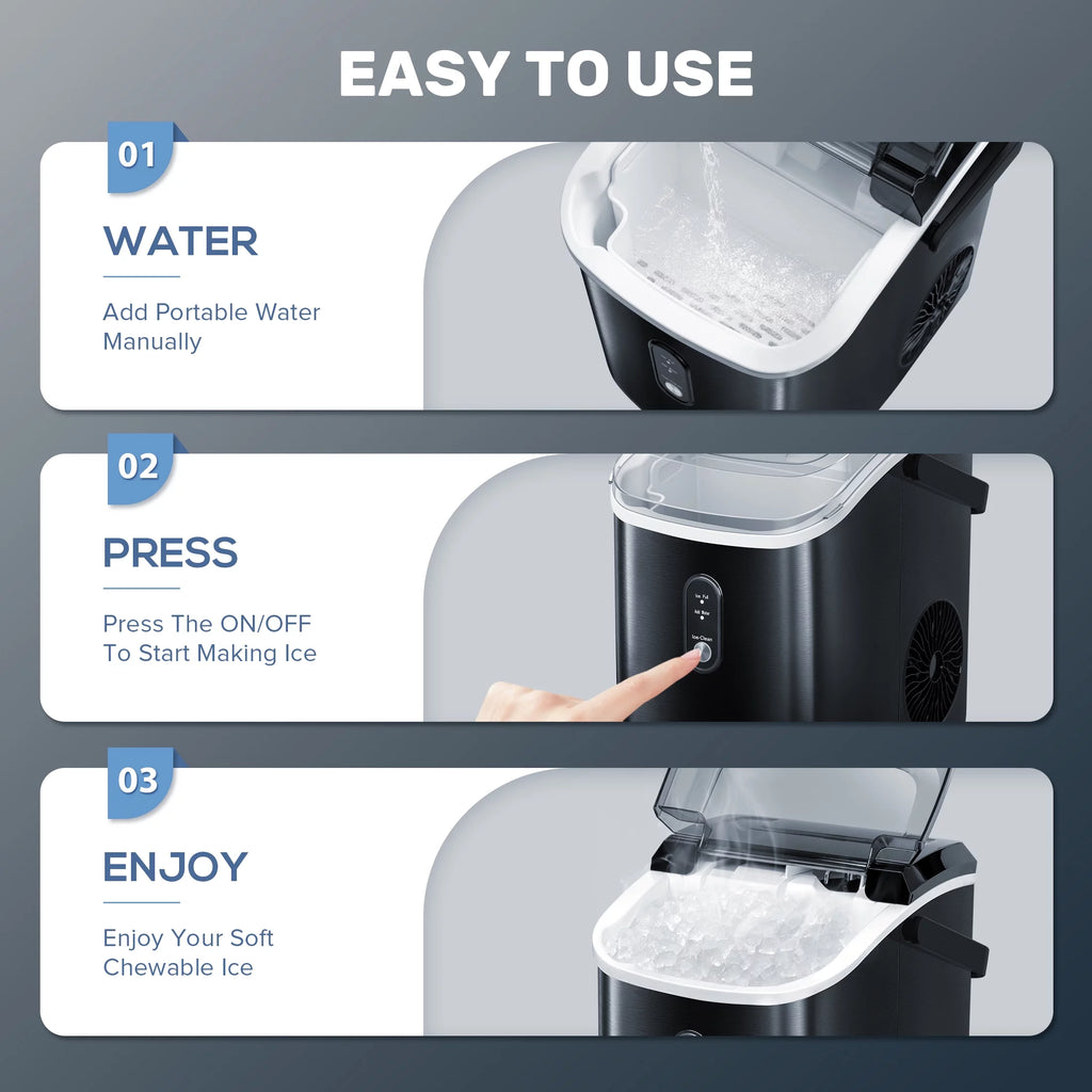 Nugget Ice Maker Countertop with Soft Chewable Pellet Ice, 33lbs/24H, Self-Cleaning, Stainless Steel, Black D5132