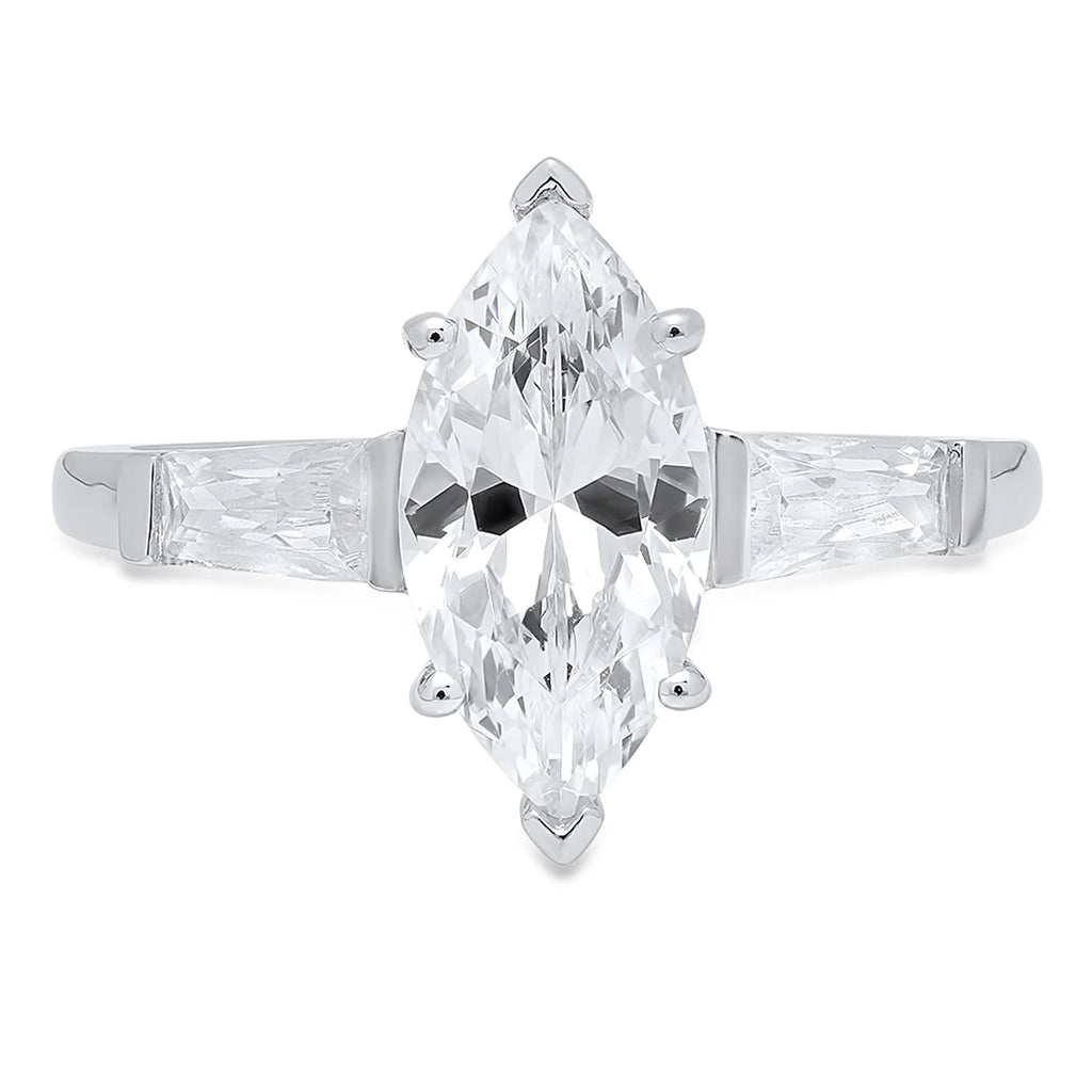 2.0ct Marquise Cut Simulated Alexandrite 18k White Gold 3 Stone Ring D470