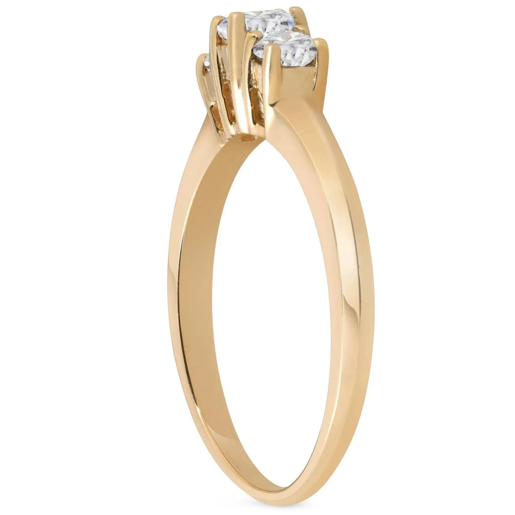 Three Stone Diamond Engagement Ring 14K Yellow Gold Q844