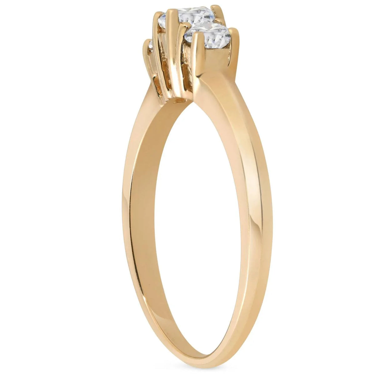 Three Stone Diamond Engagement Ring 14K Yellow Gold Q844