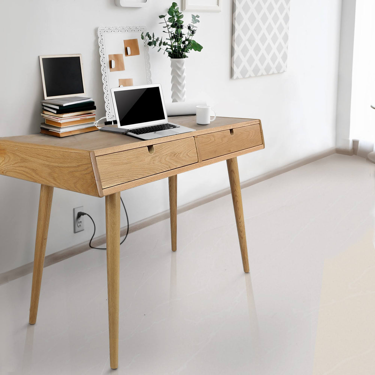 Solid American Oak Desk with USB Ports B96579