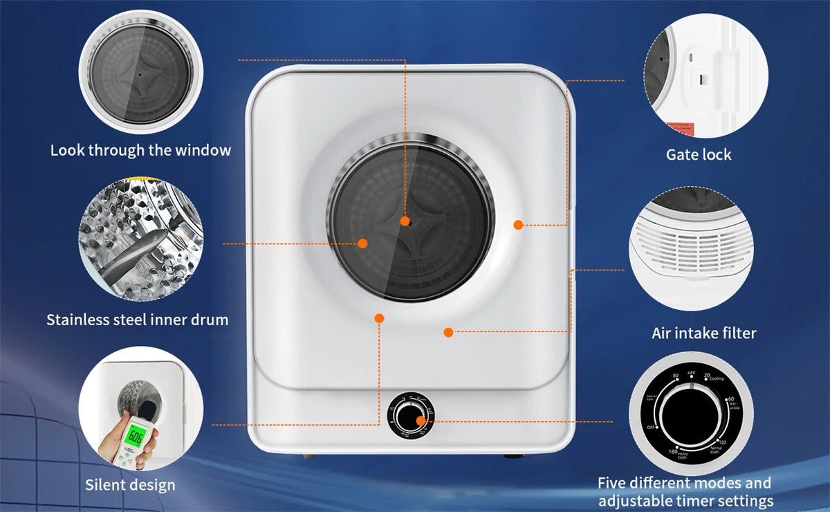 1.95Cu.ft 830W Stainless Steel Clothes Dryer D555