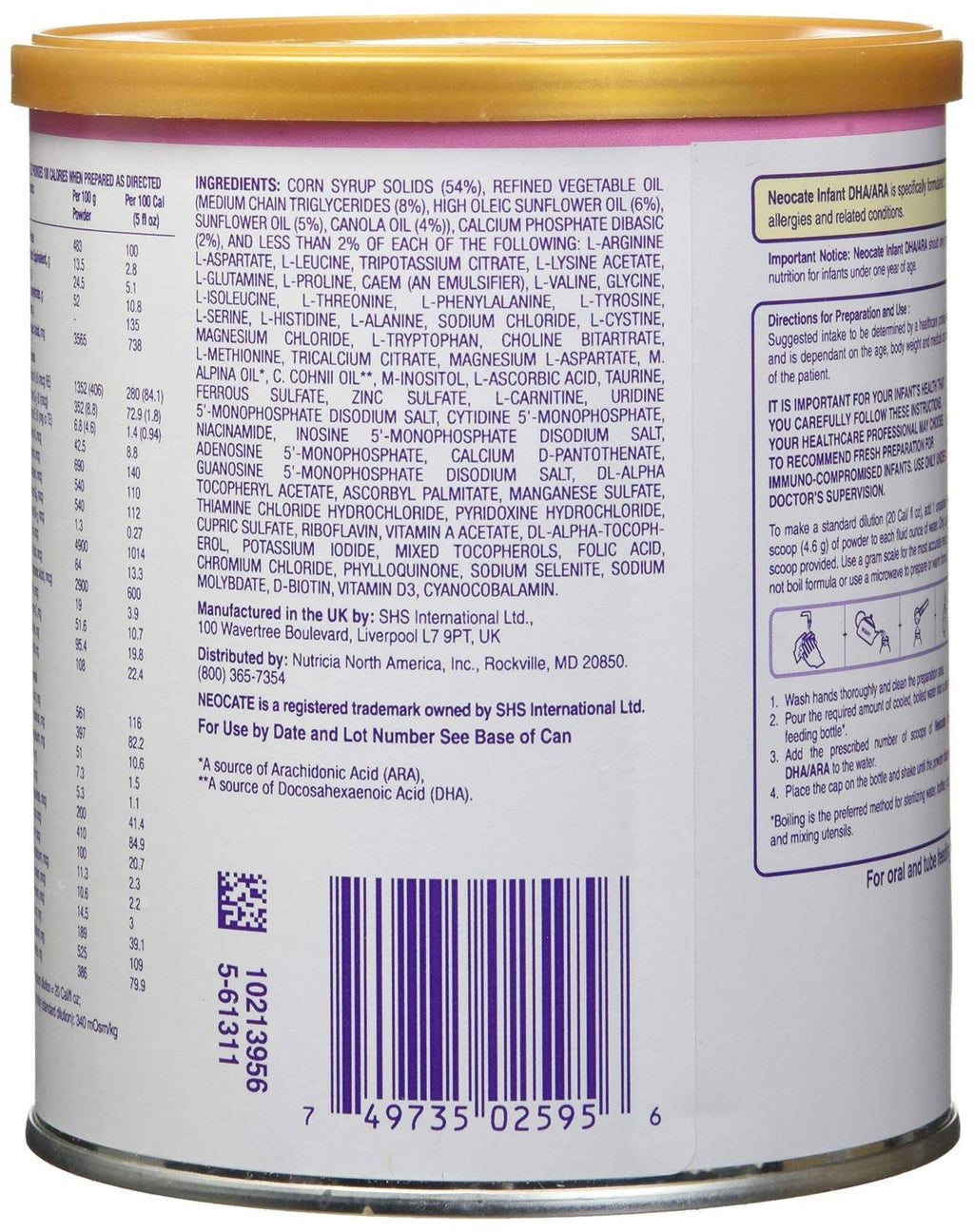 14.1 oz / 400 G Case of 4 Cans Infant Formula S159