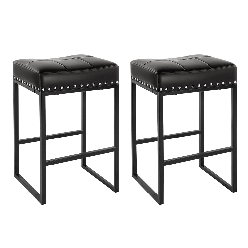 Black 24" Backless Bar Stools Set Of 2 PU Leather P262699
