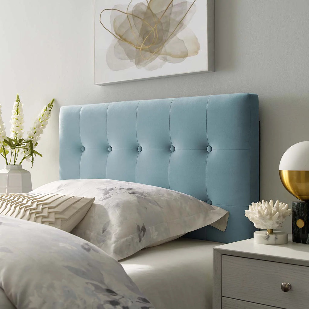 Light Blue Velvet Twin Size Tufted Headboard A117436
