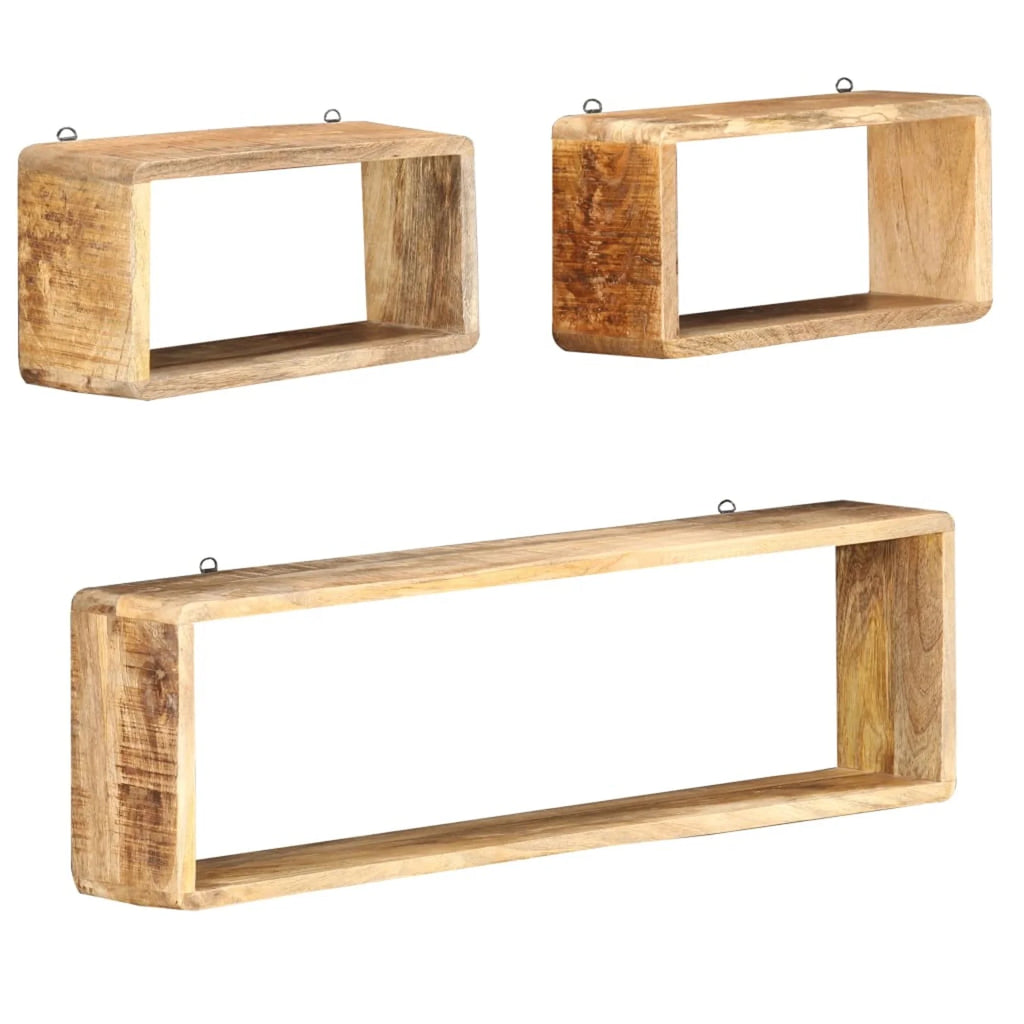 Solid Mango Wood 3 Piece Wall Cube Shelf Set J8520