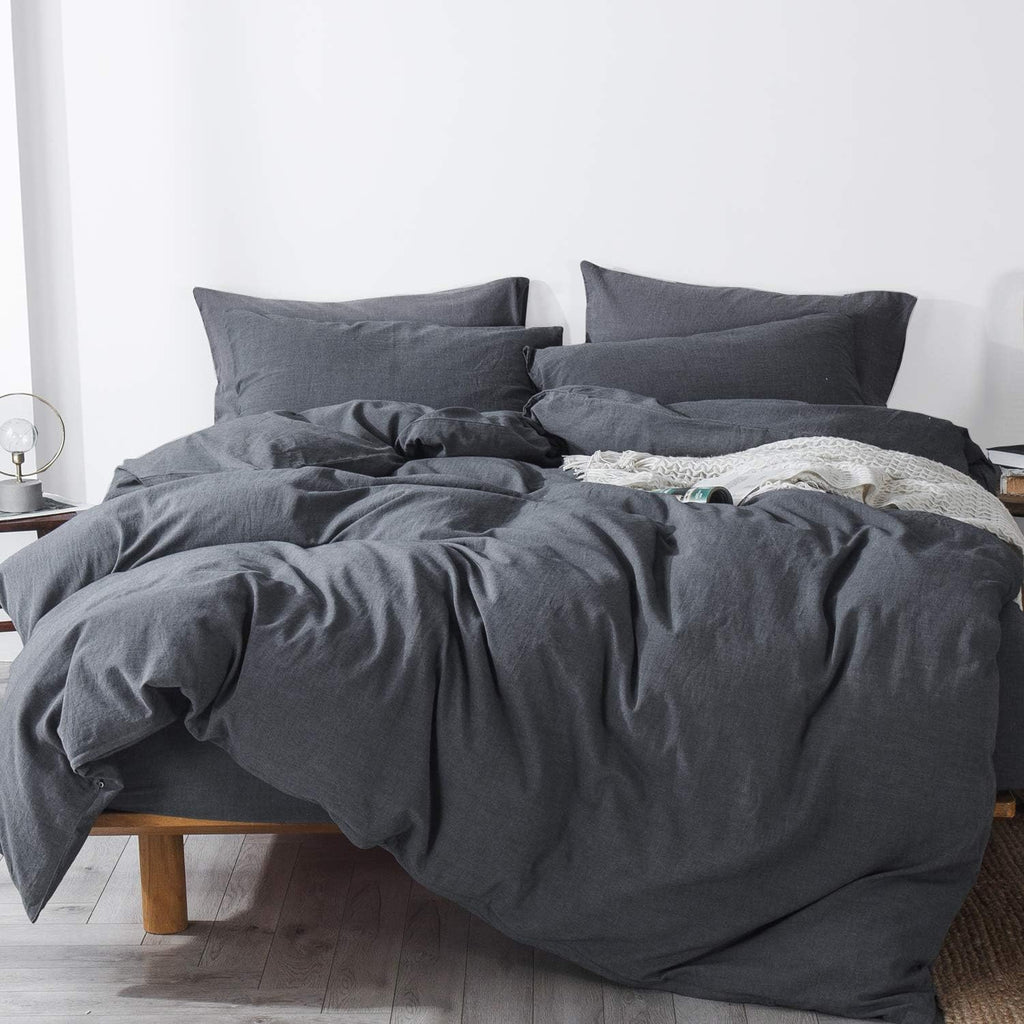 Pre-Washed Cotton Duvet Cover Set Heathered Dark Gray Queen R3825