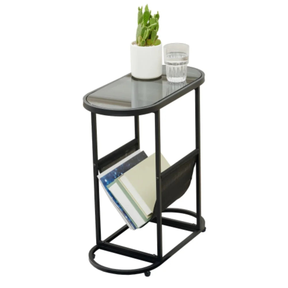 Oval Glass Side Tables with Storage L3462