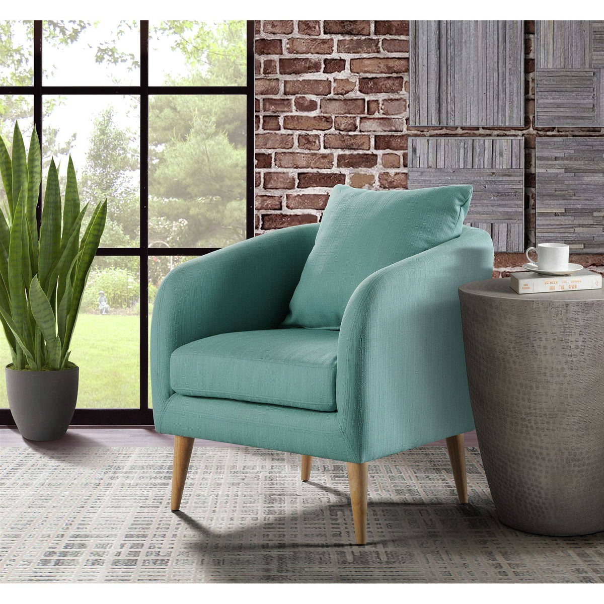 Green Accent Chair with Wooden Legs S2112