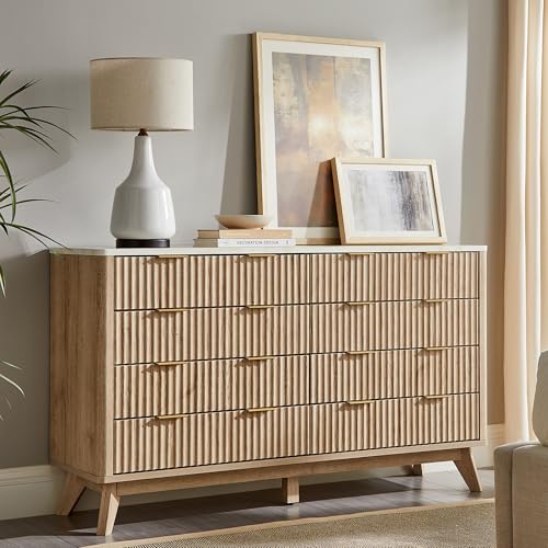 7 Drawer Wood Dresser with Faux Marble Top R194439