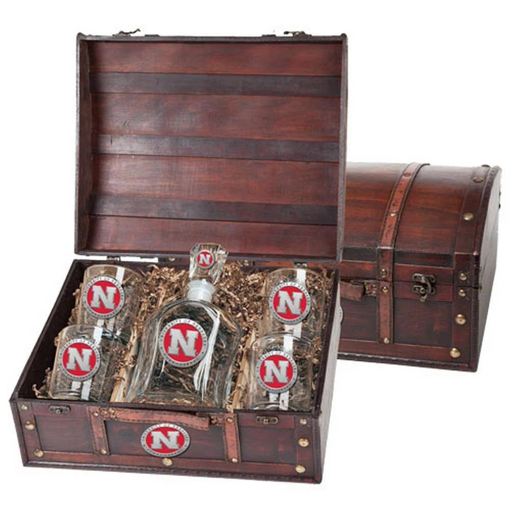 Red Pewter Accent Decanter Chest Set A9068