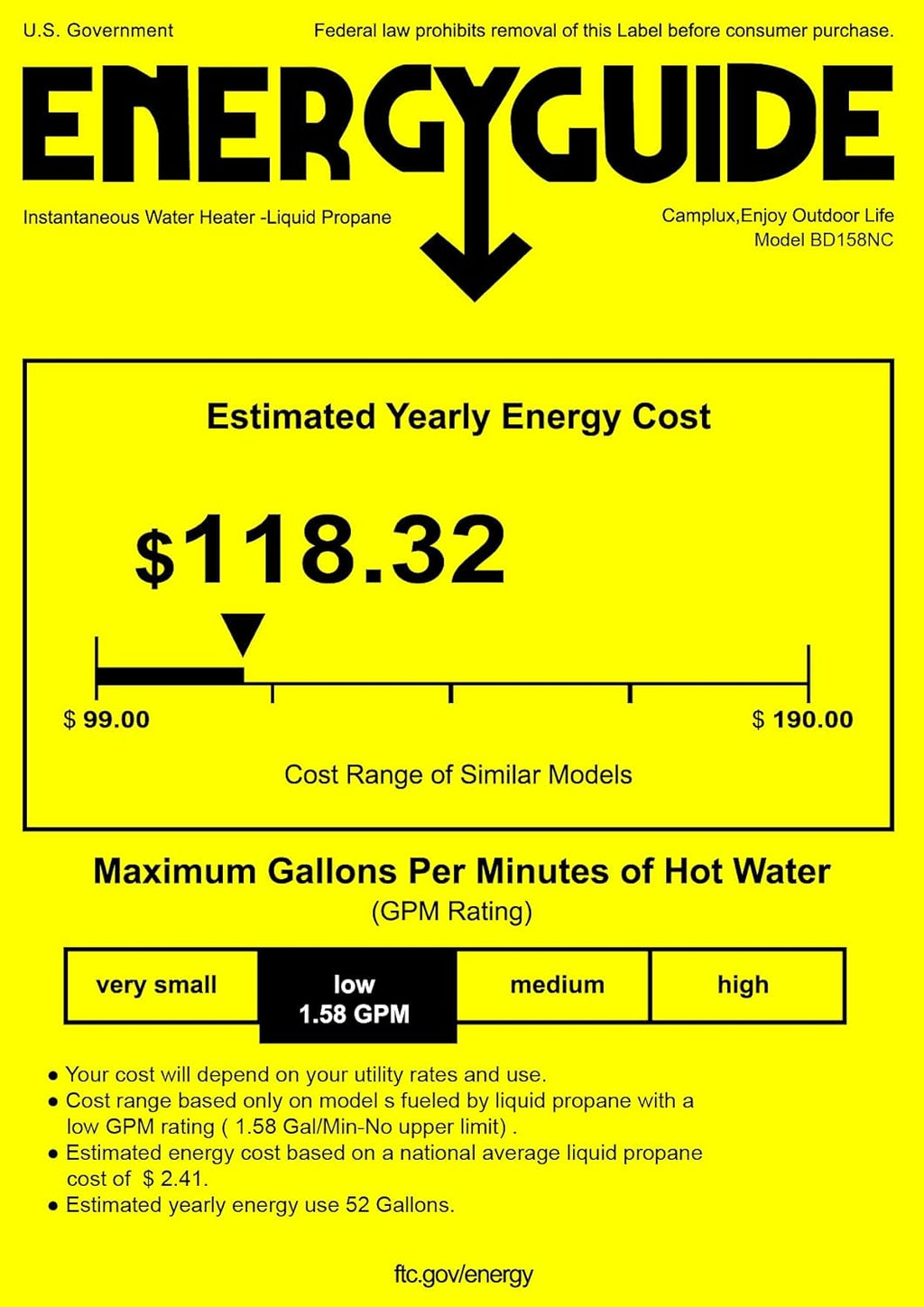 1.58 GPM Outdoor Propane Water Heater with S/S Rain Cap G766