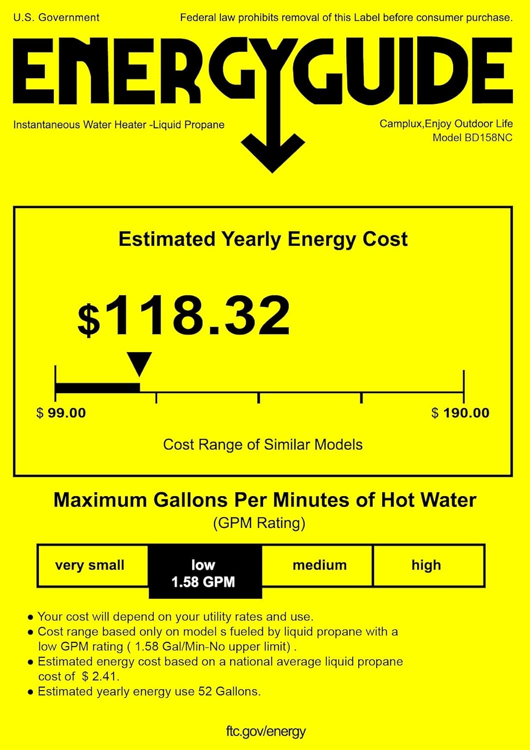 1.58 GPM Outdoor Propane Water Heater with S/S Rain Cap G766