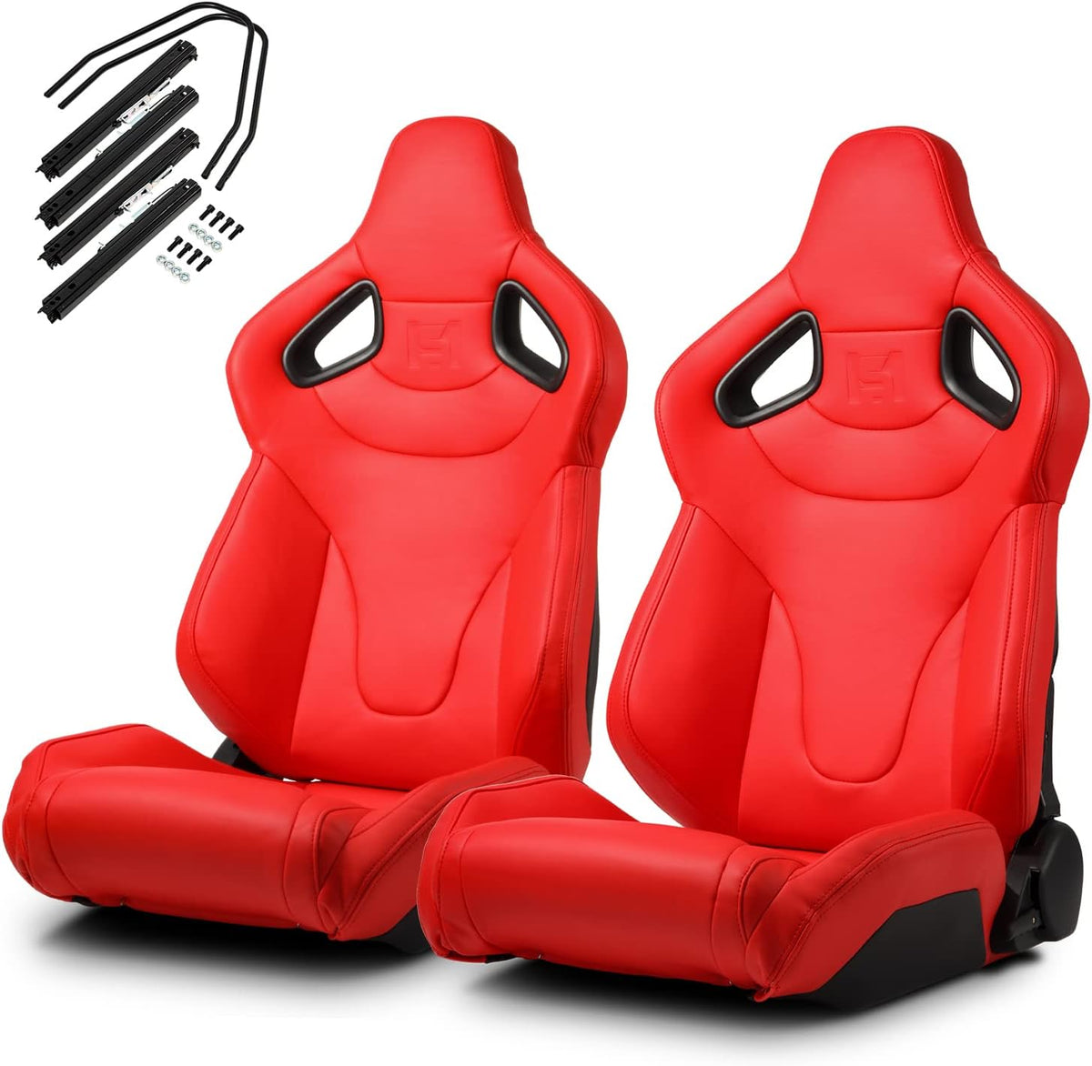 1 Pair Universal Black Carbon Fiber Leather PVC Racing Seats with Slider R8532