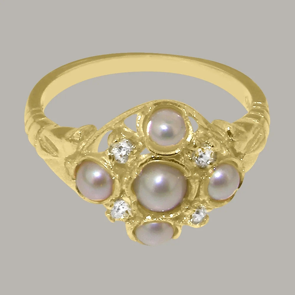 18k Yellow Gold Cultured Pearl Cubic Zirconia Statement Ring O406