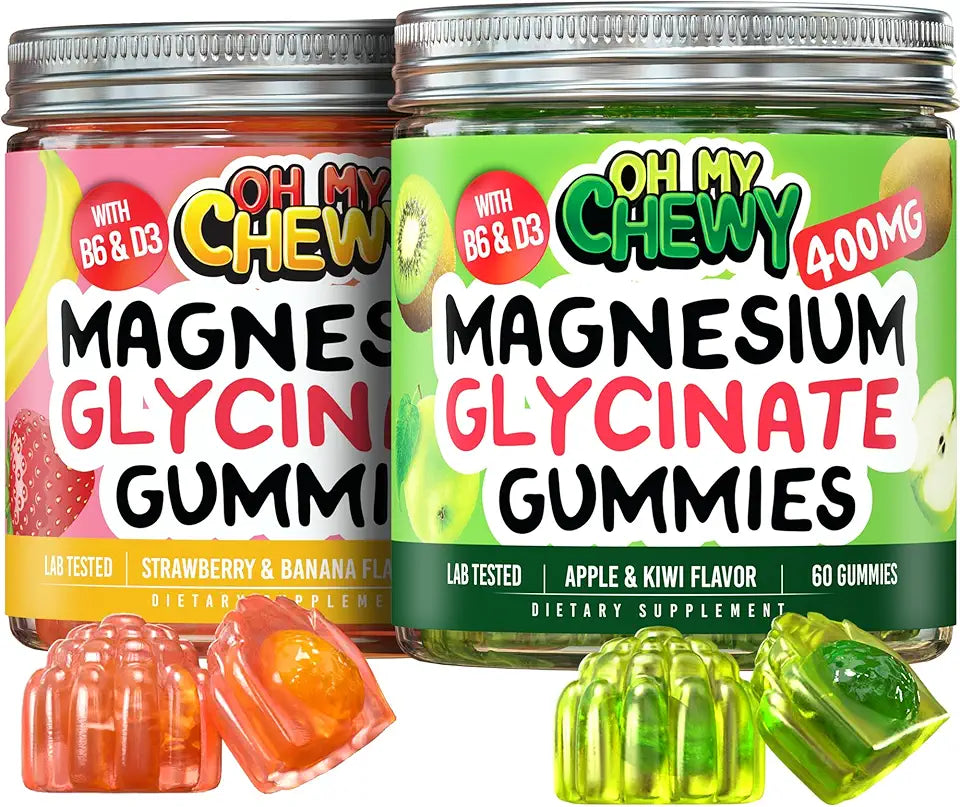 Strawberry Banana Apple Kiwi Magnesium Gummies 2 Bottles A269