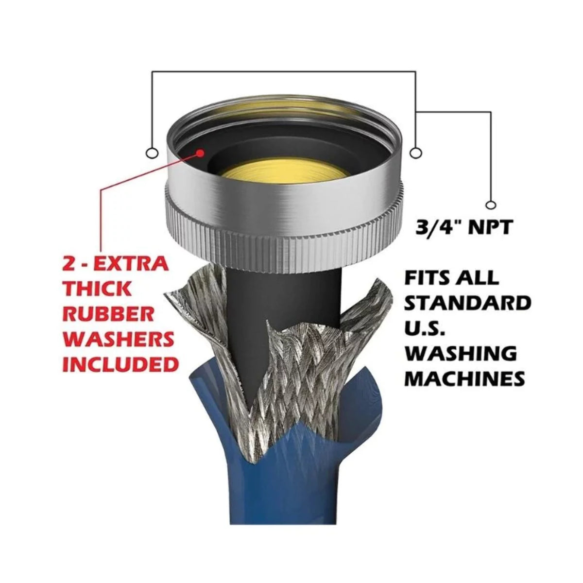 Stainless Steel Braided Washing Machine Water Supply Line Hoses 6 ft 2 pack I580