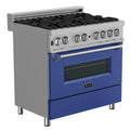 36 in. Gas Burner Electric Oven Stainless Blue Matte Door T585