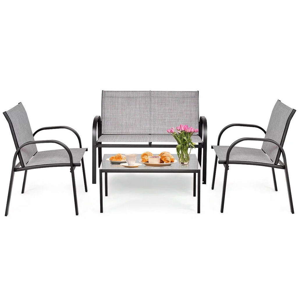 4 PCS Patio Furniture Set Sofa Coffee Table Gray O853452