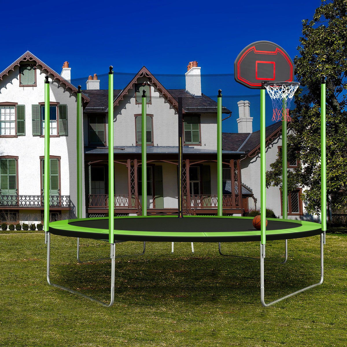10FT Trampoline with Basketball Hoop and Ladder S43669